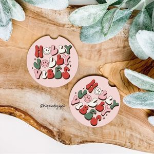 Holly Jolly Vibes Christmas Car Coaster Set | Christmas Decor